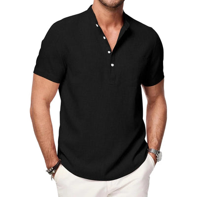 Men’s Short Sleeve Henley Pocket Casual Beach Shirt