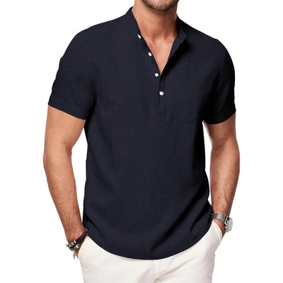 Men’s Short Sleeve Henley Pocket Casual Beach Shirt