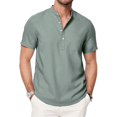 Men’s Short Sleeve Henley Pocket Casual Beach Shirt