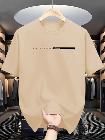 Men’s 100% Cotton Loose Fit Letter Print T-Shirt