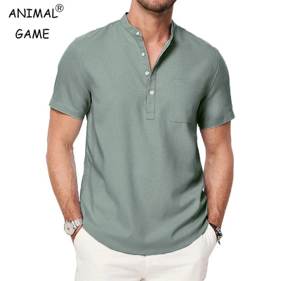Men’s Short Sleeve Henley Pocket Casual Beach Shirt