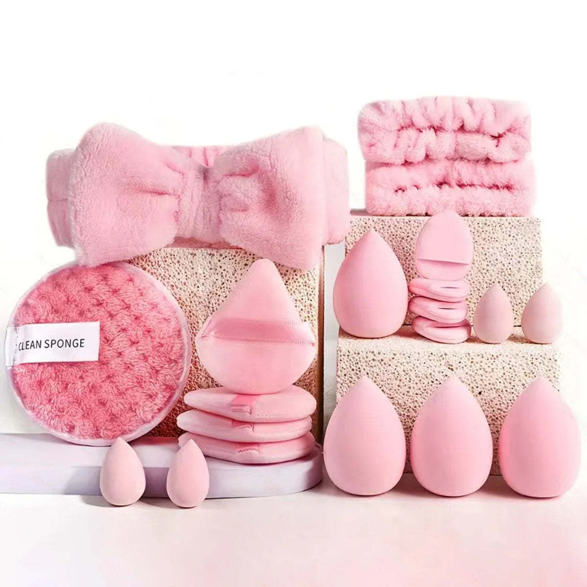 Pink Makeup Puff & Brush Set 20-32pcs Beauty Kit