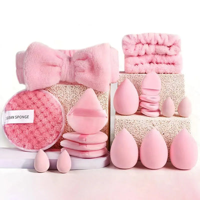Pink Makeup Puff & Brush Set 20-32pcs Beauty Kit